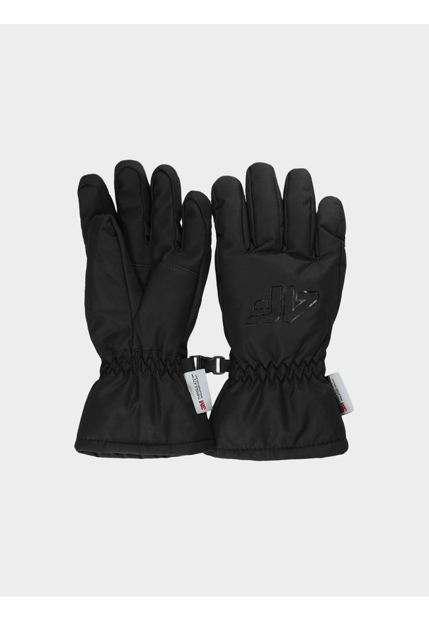4f - 4F Rękawiczki narciarskie dziecięce - czarne S. Kolor: czarny. Materiał: tkanina, materiał, dzianina, syntetyk. Technologia: Thinsulate. Sezon: zima. Sport: narciarstwo