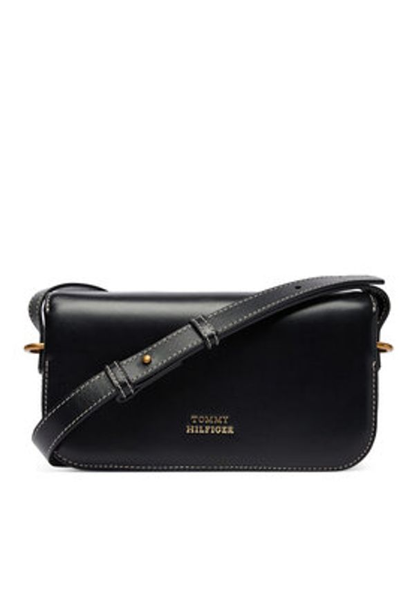 TOMMY HILFIGER - Tommy Hilfiger Torebka Th Script Flap Crossover AW0AW18399 Czarny. Kolor: czarny. Materiał: skórzane