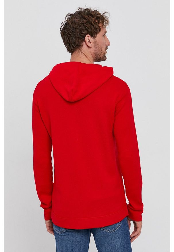 United Colors of Benetton - Sweter. Typ kołnierza: kaptur. Kolor: czerwony. Materiał: materiał. Długość rękawa: długi rękaw. Długość: długie