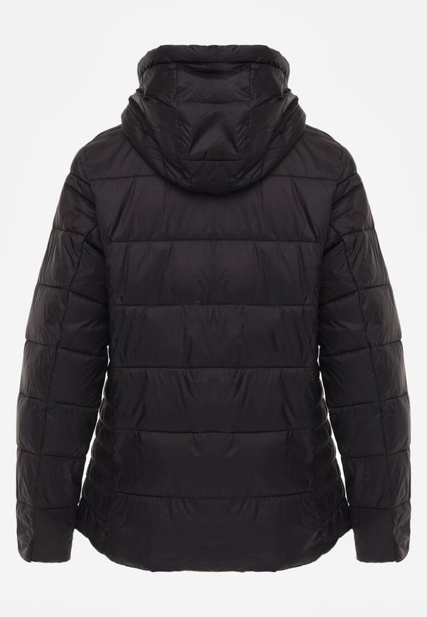 Renee - Czarna Pikowana Kurtka Przejściowa z Kapturem Learithra. Typ kołnierza: kaptur. Kolor: czarny. Materiał: jeans, nylon. Wzór: geometria. Styl: street