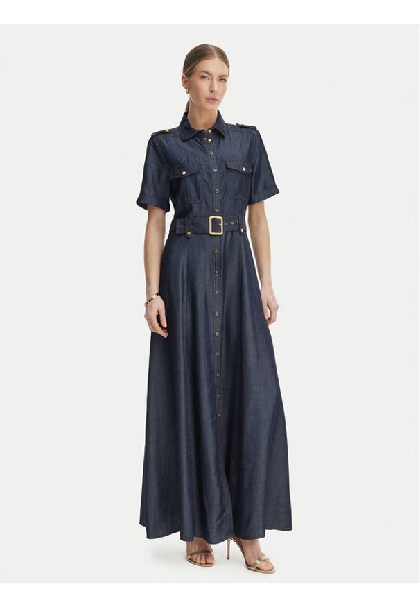 Marciano Guess Sukienka koszulowa G6GK60 D1056 Granatowy Classic Fit. Kolor: niebieski. Materiał: lyocell. Typ sukienki: koszulowe