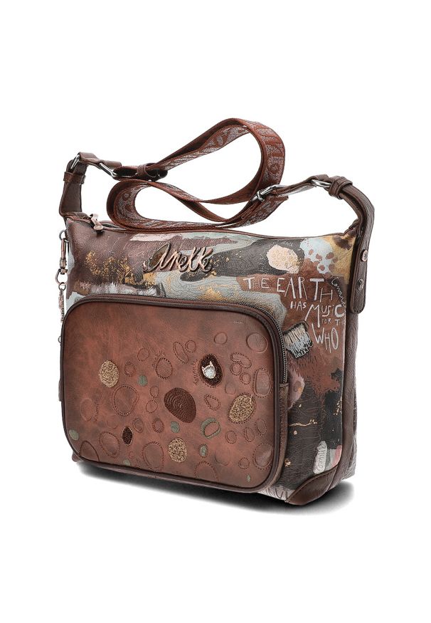 Brązowa Torebka Anekke Elegancka Listonoszka Damska. Kolor: brązowy. Wzór: aplikacja. Materiał: zdobione. Styl: elegancki