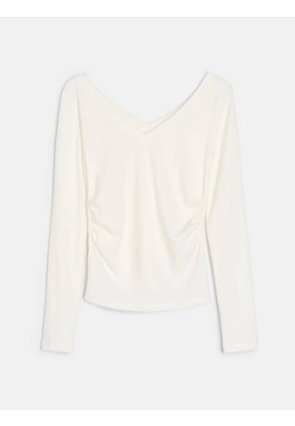 Sinsay - Bluzka z marszczeniami z domieszką wiskozy - kremowy. Kolor: kremowy. Materiał: wiskoza