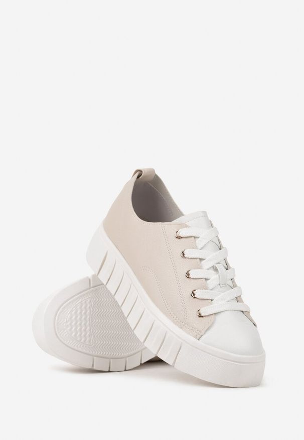 Born2be - Beżowe Sznurowane Sneakersy Vices na Płaskiej Podeszwie Firori. Zapięcie: sznurówki. Kolor: beżowy. Materiał: jeans. Wzór: jednolity, aplikacja. Obcas: na płaskiej podeszwie