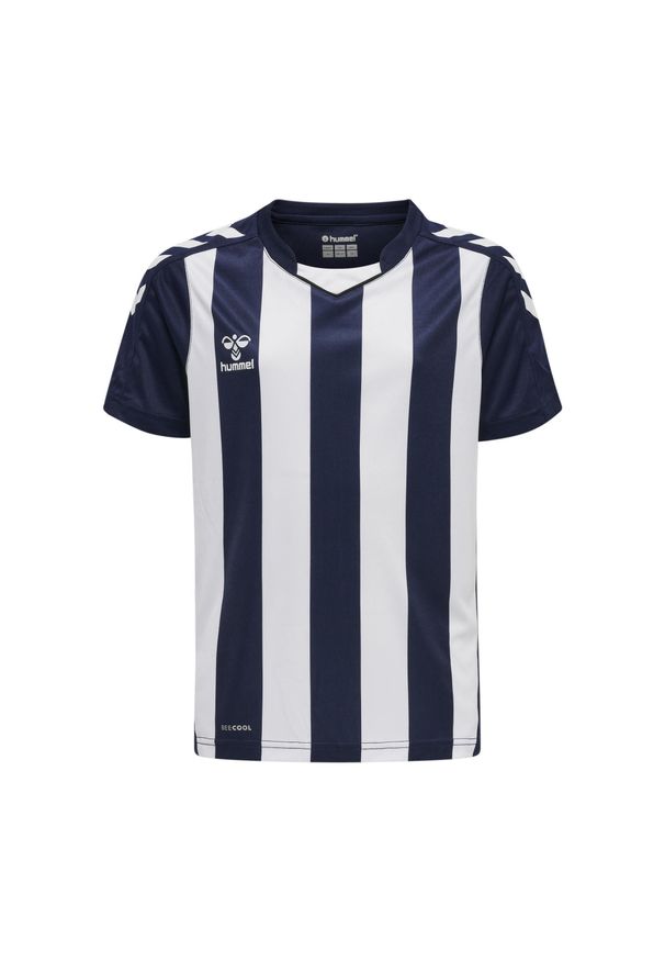 Koszulka dziecięca Hummel Striped. Kolor: niebieski, wielokolorowy, biały. Materiał: tkanina. Wzór: paski