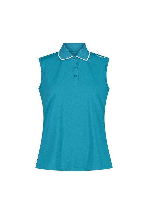Damski tank top CMP. Typ kołnierza: polo. Kolor: niebieski, wielokolorowy, zielony. Długość rękawa: bez rękawów