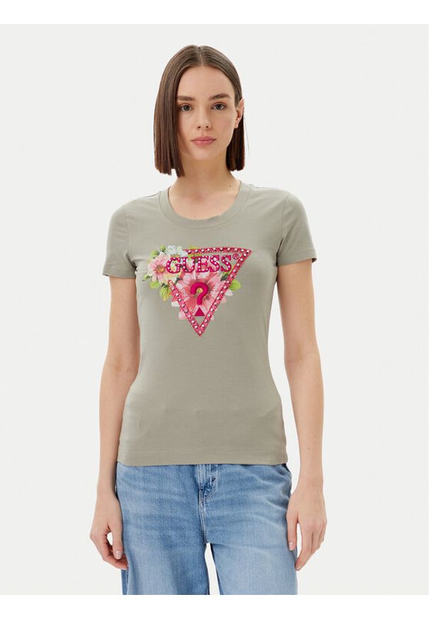 Guess T-Shirt W5GI10 J1314 Zielony Slim Fit. Kolor: zielony. Materiał: bawełna