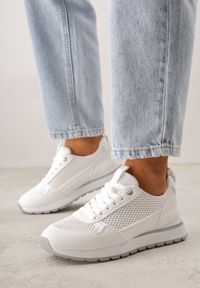 Born2be - Białe Sneakersy z Siateczką i Antypoślizgową Podeszwą Katala. Okazja: na spacer, na co dzień. Kolor: biały. Materiał: jeans. Sport: turystyka piesza #5