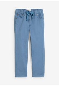 bonprix - Bawełniane spodnie z gumką w talii regular fit, prosta nogawka. Kolor: niebieski. Materiał: bawełna