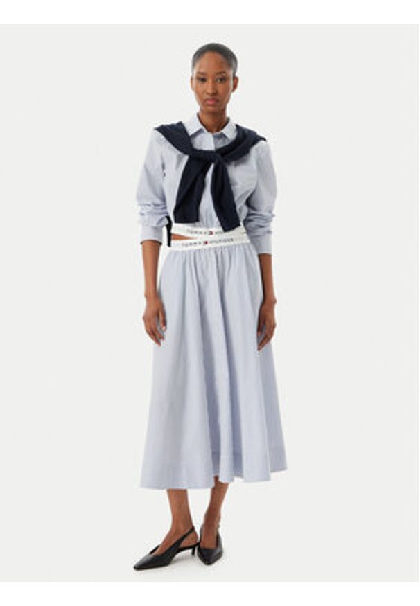 TOMMY HILFIGER - Tommy Hilfiger Spódnica midi WW0WW48936 Niebieski A-Line Fit. Kolor: niebieski. Materiał: bawełna