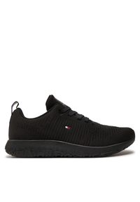 TOMMY HILFIGER - Tommy Hilfiger Sneakersy Corporate Knit Rib Runner FM0FM02838 Czarny. Kolor: czarny. Materiał: materiał