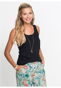 bonprix - Bawełniany tank top. Kolor: czarny. Materiał: bawełna, koronka. Wzór: koronka. Styl: klasyczny #1