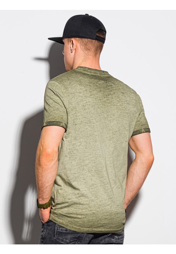 Ombre Clothing - T-shirt męski bawełniany S1388 - oliwkowy - XXL. Kolor: oliwkowy. Materiał: bawełna