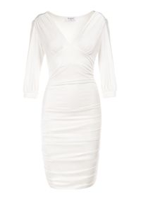 Born2be - Biała Sukienka Hippeope. Typ kołnierza: dekolt w serek. Kolor: biały. Materiał: wiskoza, dzianina. Długość: mini #5