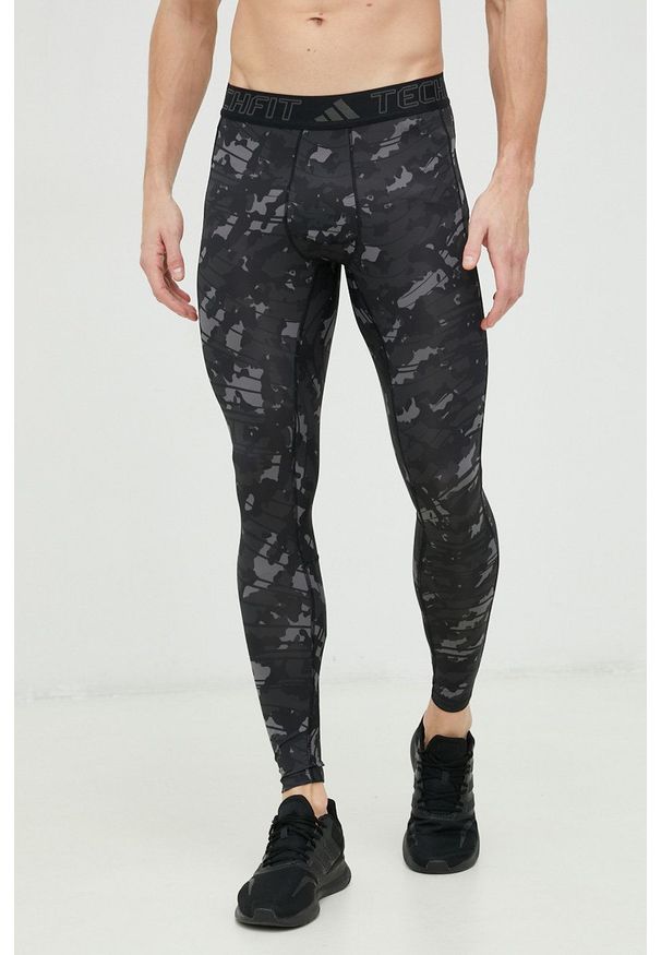 adidas Performance legginsy treningowe męskie kolor czarny wzorzyste. Kolor: czarny. Materiał: skóra, materiał. Technologia: Techfit (Adidas). Sport: fitness
