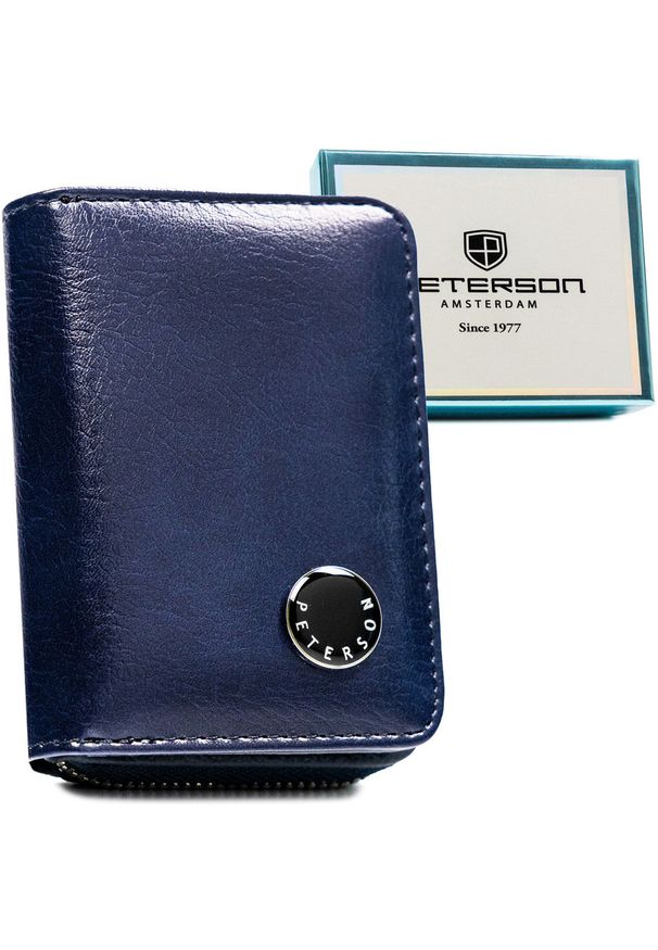 Mały portfel damski ze skóry naturalnej i ekologicznej w granatowym kolorze - Peterson. Kolor: niebieski. Materiał: skóra ekologiczna