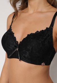 Born2be - Czarny Koronkowy Biustonosz z Kokardką Nealenia. Kolor: czarny. Materiał: koronka. Wzór: koronka #5