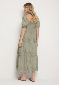 Born2be - Zielona Bawełniana Sukienka z Haftowanym Wzorem Iffanella. Okazja: na co dzień, na spacer. Kolor: zielony. Materiał: bawełna. Wzór: haft. Sezon: lato. Styl: casual, elegancki #4