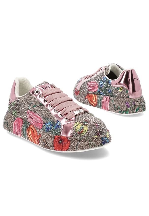 Różowe Sneakersy GOE Stylowe Błyszczące Obuwie Damskie. Okazja: na co dzień. Zapięcie: sznurówki. Kolor: różowy. Materiał: materiał. Szerokość cholewki: normalna. Styl: elegancki