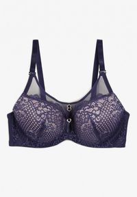 Renee - Granatowy Koronkowy Biustonosz Full Cup z Zawieszką Między Miseczkami Arnew. Kolor: niebieski. Materiał: koronka. Wzór: aplikacja
