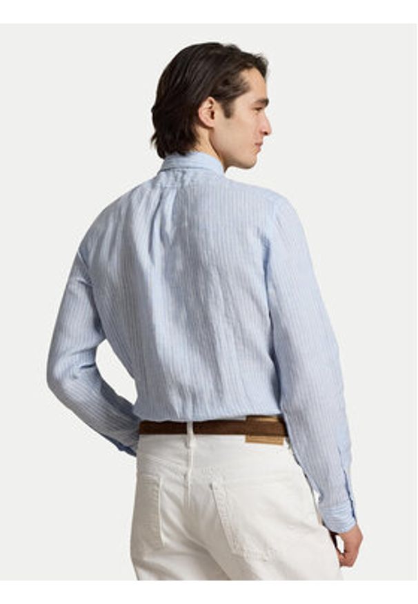 Polo Ralph Lauren Koszula 710B15594005 Niebieski jasny Custom Fit. Typ kołnierza: polo. Kolor: niebieski. Materiał: len