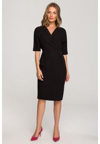 MOE - Elegancka sukienka z Kopertowym Dekoltem - Czarna. Kolor: czarny. Materiał: poliester, elastan. Typ sukienki: kopertowe. Styl: elegancki #1