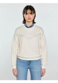 Big-Star - Bluza damska z linii Authentic perłowa Frolia 103. Okazja: na co dzień. Kolor: kremowy. Materiał: dzianina, skóra, materiał. Długość rękawa: długi rękaw. Długość: długie. Wzór: aplikacja, ze splotem. Styl: casual, klasyczny, elegancki #4