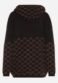 Born2be - Czarny Kardigan na Suwak z Kapturem i Geometrycznym Motywem Lunetusa. Okazja: na co dzień. Typ kołnierza: kaptur. Kolor: czarny. Materiał: jeans. Wzór: geometria. Styl: casual, elegancki #5