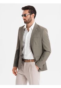 Ombre Clothing - Męska elegancka marynarka SLIM FIT z rayonem – oliwkowa V5 - Rozmiar: M. Kolor: oliwkowy. Materiał: tkanina, poliester, materiał. Wzór: ze splotem. Styl: elegancki #11