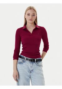 Tommy Jeans Bluzka Essential DW0DW21933 Bordowy Slim Fit. Kolor: czerwony. Materiał: bawełna #1