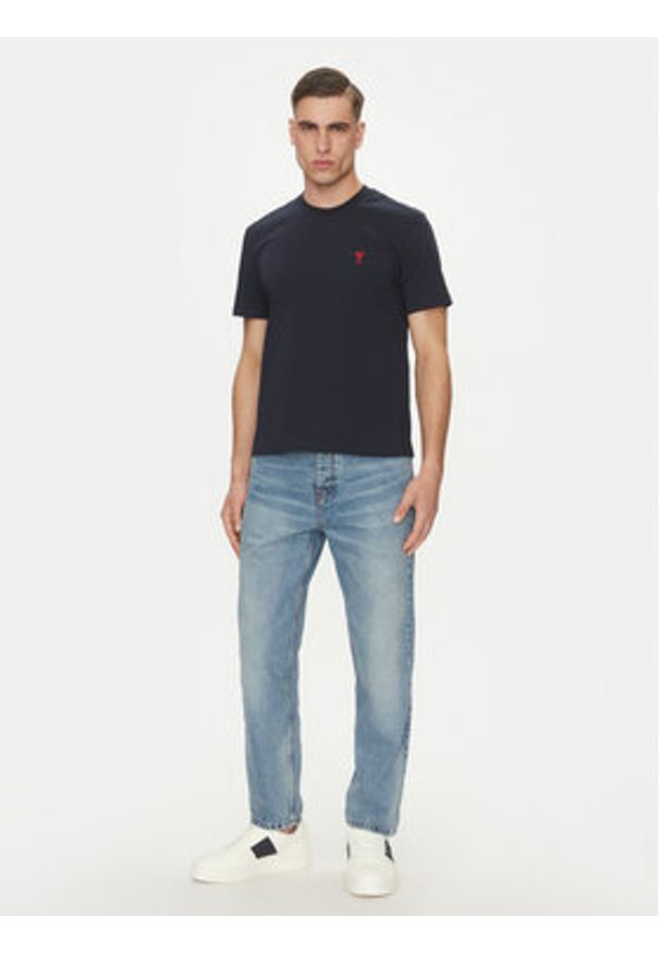 AMI PARIS T-Shirt BFUTS035.724 Granatowy Regular Fit. Kolor: niebieski. Materiał: bawełna