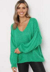 Born2be - Zielony Sweter z Szerokimi Rękawami Armananis. Kolor: zielony. Materiał: tkanina, dzianina