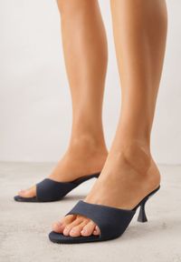 Born2be - Niebieskie Klapki na Kaczuszce z Otwartym Noskiem Xenlyn. Okazja: na co dzień. Nosek buta: otwarty. Kolor: niebieski. Materiał: jeans. Obcas: na szpilce. Styl: casual, elegancki. Wysokość obcasa: średni #1