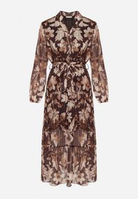 Born2be - Beżowa Rozkloszowana Sukienka z Wiązanym Paskiem i Metaliczną Nicią Nalirina. Okazja: na co dzień. Typ kołnierza: dekolt w kształcie V. Kolor: beżowy. Materiał: elastan, wiskoza. Wzór: aplikacja. Typ sukienki: rozkloszowane, proste. Styl: klasyczny, casual, elegancki #7