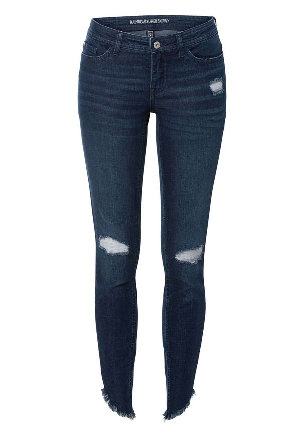 Dżinsy SKINNY "destroy" bonprix ciemny denim. Kolor: niebieski