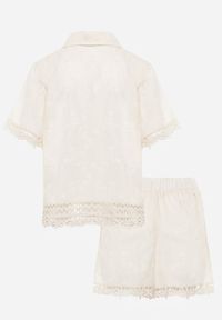 Born2be - Beżowy Bawełniany Komplet w Stylu Boho Koszula i Szorty z Haftem Lephine. Kolor: beżowy. Materiał: bawełna. Wzór: haft #6
