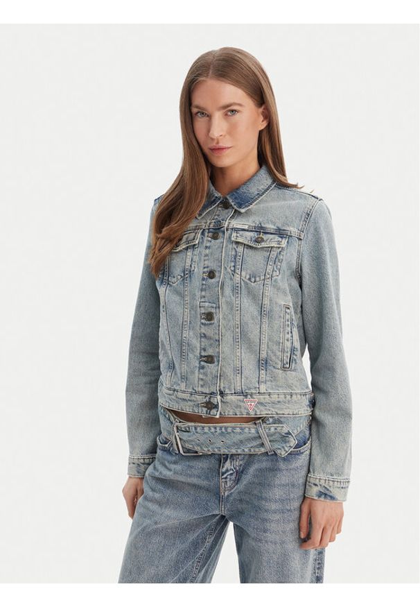 Guess Jeans Kurtka jeansowa W6RN55 D5M4I Niebieski Regular Fit. Kolor: niebieski. Materiał: bawełna