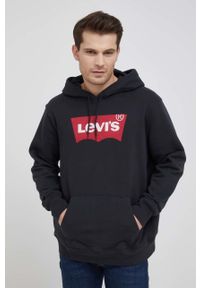 Levi's® - Levi's bluza bawełniana męska kolor czarny z kapturem z nadrukiem. Okazja: na spotkanie biznesowe, na co dzień. Typ kołnierza: kaptur. Kolor: czarny. Materiał: bawełna. Wzór: nadruk. Styl: casual, biznesowy