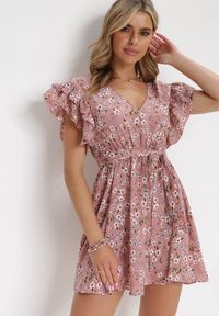 Born2be - Różowa Sukienka Dioete. Kolor: różowy. Materiał: materiał. Wzór: kwiaty #2