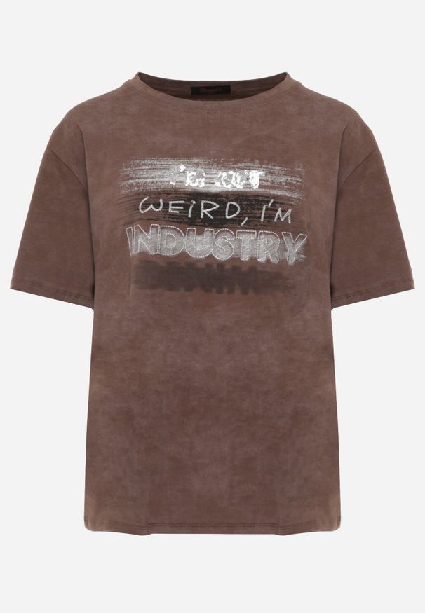 Born2be - Brązowy T-shirt z Bawełny o Kroju Oversize z Napisem Orinvyra. Okazja: na spotkanie biznesowe, na co dzień, do pracy. Kolor: brązowy. Materiał: bawełna. Wzór: napisy. Styl: elegancki, casual, biznesowy