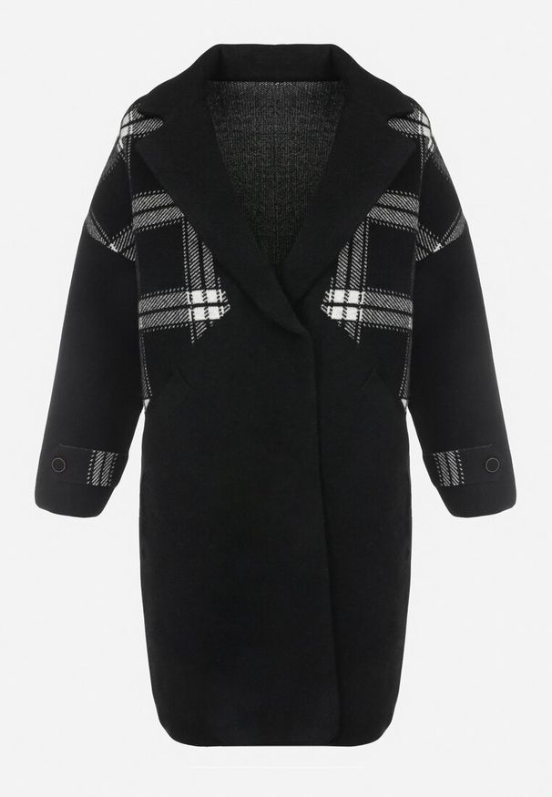 Born2be - Czarny Płaszcz Krótki w Kratę Florenta. Okazja: na co dzień. Kolor: czarny. Materiał: jeans. Długość rękawa: długi rękaw. Długość: krótkie. Wzór: aplikacja. Styl: elegancki, casual