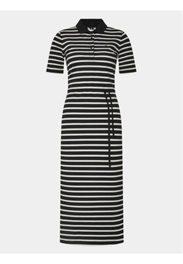 TOMMY HILFIGER - Tommy Hilfiger Sukienka codzienna Reg Breton Midi Polo Dress Ss WW0WW42030 Czarny Regular Fit. Okazja: na co dzień. Typ kołnierza: polo. Kolor: czarny. Materiał: bawełna. Typ sukienki: proste. Styl: casual. Długość: midi
