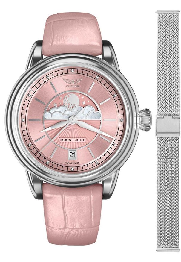 AVIATOR - Zegarek damski Aviator V.1.33.0.257.4-SET srebrny. Kolor: srebrny