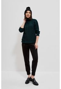 MOODO - Sweter w warkoczowy splot z długimi rękawami szmaragdowy. Kolor: zielony. Materiał: akryl. Długość rękawa: długi rękaw. Długość: długie. Wzór: ze splotem #1
