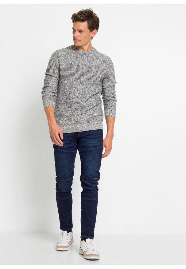 bonprix - Sweter z czystej bawełny. Kolor: niebieski, szary. Materiał: bawełna. Wzór: melanż