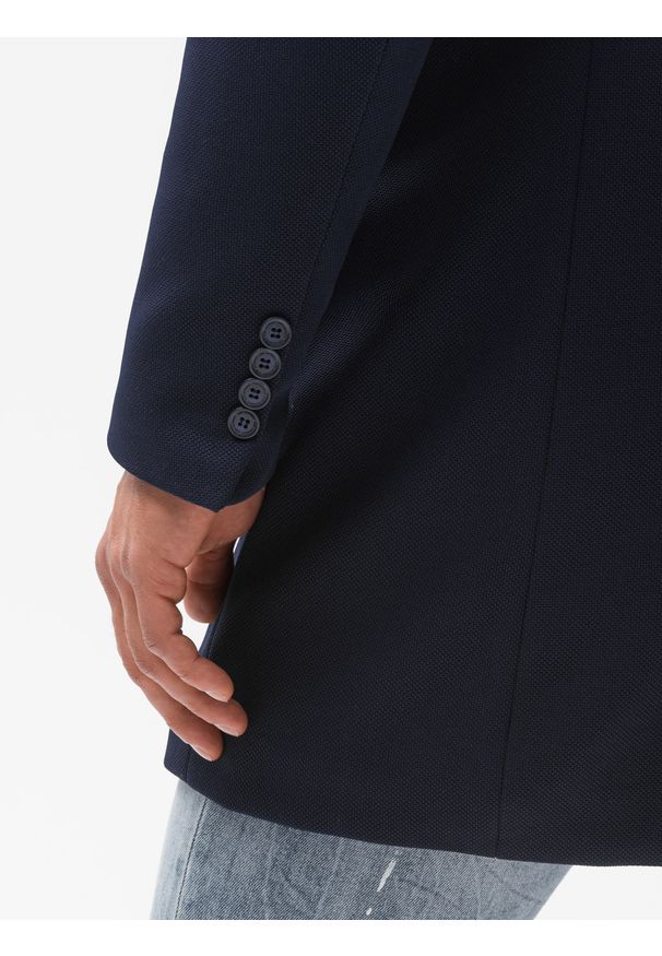 Ombre Clothing - Płaszcz męski jesienny C430 - granatowy - XXL. Okazja: na co dzień. Typ kołnierza: kołnierzyk stójkowy. Kolor: niebieski. Materiał: tkanina, poliester. Sezon: jesień. Styl: casual