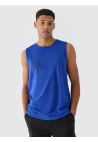 4f - 4F Tank top oversize z nadrukiem męski - kobaltowy XXL. Kolor: niebieski. Materiał: bawełna, jersey, dzianina. Długość rękawa: bez rękawów. Wzór: nadruk