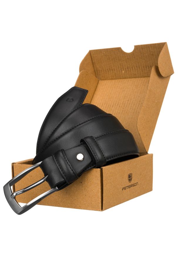 Pasek męski Peterson PU 35 mm PTN 042277-105 BLACK czarny. Kolor: czarny. Materiał: skóra ekologiczna. Wzór: gładki. Styl: elegancki