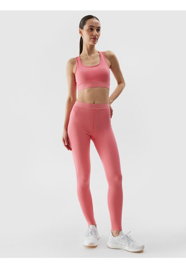 4f - 4F Legginsy treningowe z materiału z recyklingu damskie - pomarańczowe M. Stan: podwyższony. Kolor: pomarańczowy. Materiał: materiał. Wzór: gładki, ze splotem, jednolity. Sport: fitness