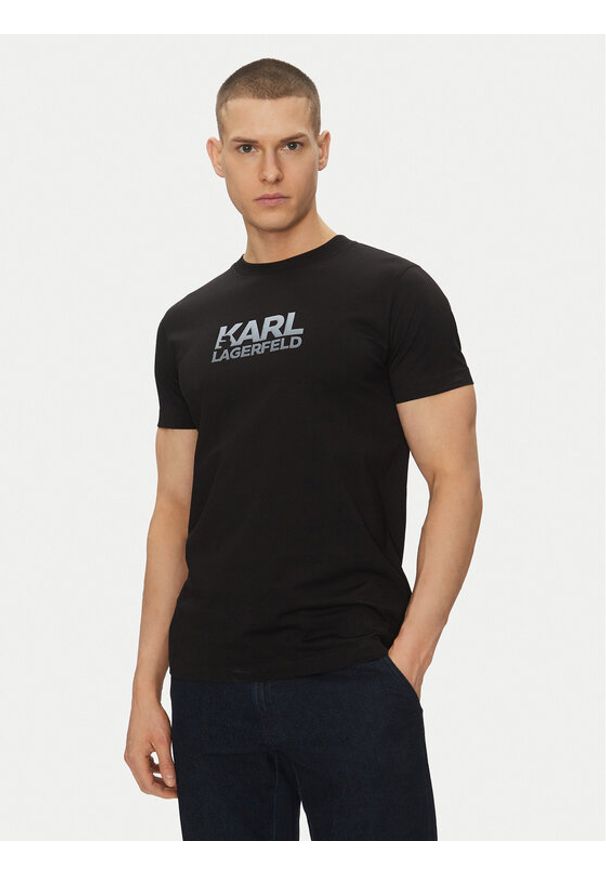 Karl Lagerfeld - KARL LAGERFELD T-Shirt 755064 552241 Czarny Regular Fit. Typ kołnierza: dekolt w karo. Kolor: czarny. Materiał: bawełna